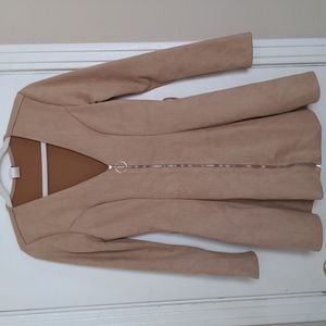 Suede tan zip up long sleeve skater dress